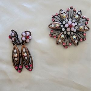 Pink antique style Brooch and Earrings